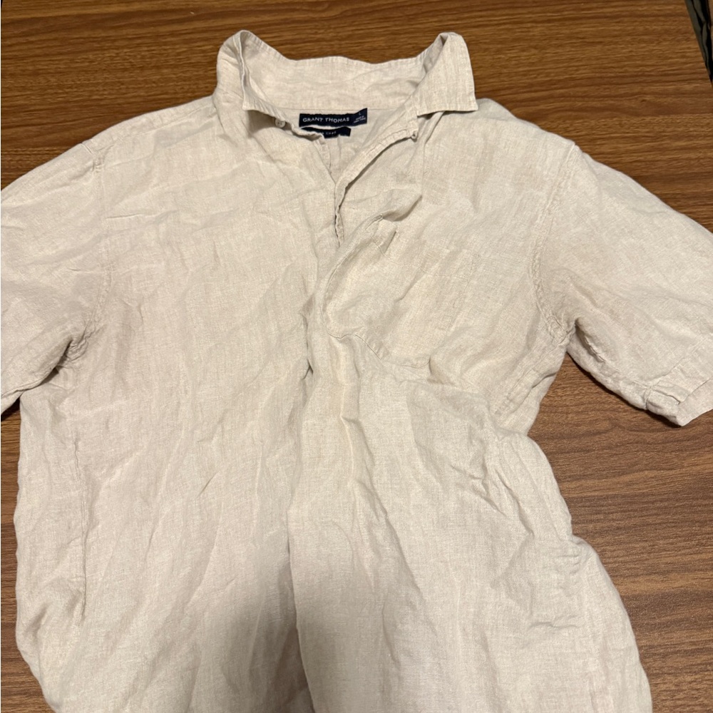 Beige Short Sleeve Shirt - Linen